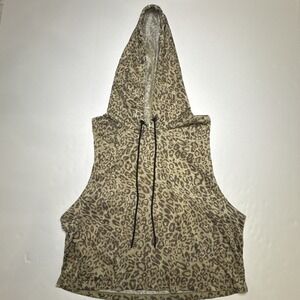 Hoodie Sleeveless Metallic Leopard Gold XL Zyia Active Crop Drawstring Top